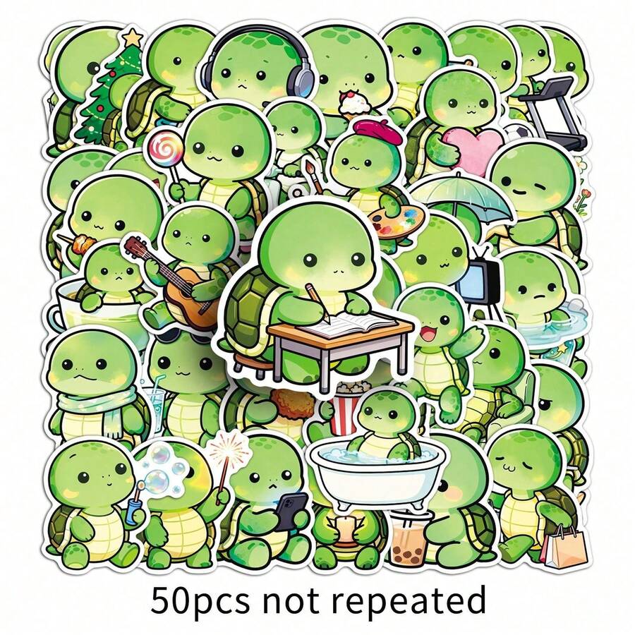 50pcs/Pack Retro Aesthetic Turtle Meme Stickers, Reusable Decorative Stickers With Inspirational Quotes, Vibrant Colors, Asymmetrical Shapes, Suitable For Water Bottles, Laptops, Skateboards, Notebooks, Scrapbooks And Party Supplies | Graffiti Style | Stickers, Fun Stickers - Multicolor - View 1