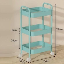 3-Tier Rolling Metal Storage Organizer - Mobile Utility Cart, Kitchen Cart With Caster Wheels - Blue - View 3