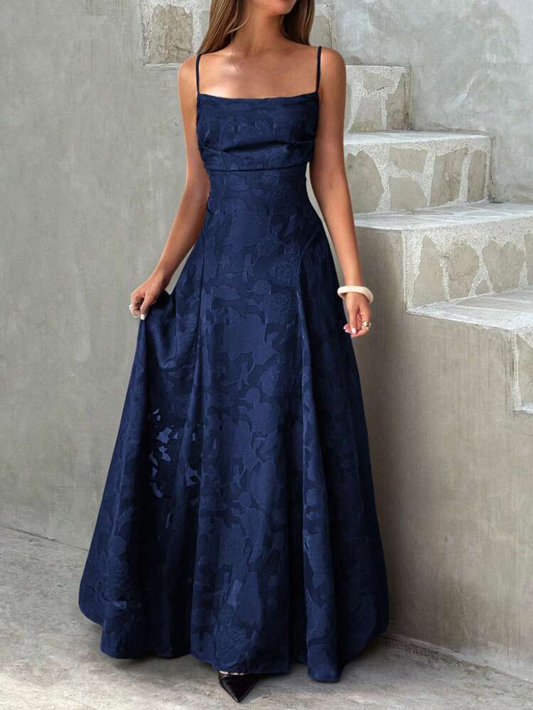 Robe en dentelle à bretelles fines et dos nu pour femmes, automne. Sexy et élégante, convient pour les vacances, les sorties, les rendez-vous, la rentrée scolaire, Noël et autres occasions - Bleu marine - Voir 7