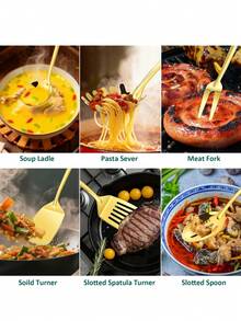 10 Piece Cooking Utensil Set Stainless Steel Kitchen Tool Set , Potato Masher, Meat Fork, Tongs, Turner, Pasta, Serving Spoon, Skimmer, Ladle, Spatula Spoon Set