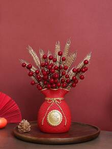 1件人造风水柑橘盆栽，客厅家居装饰，新年庆祝，婚礼乔迁，招财植物摆件 - 紅色 - 查看 10