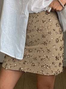 Livesso 女士优雅亮片装饰紧身迷你裙，秋冬季女士嘉年华裙装 - 金色 - 查看 5