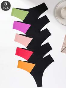 5条装 女士低腰性感V型拼色丁字裤 - 彩色 - 查看 5