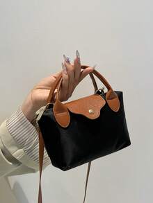 女士尼龙迷你斜挎包，磁扣饺子造型休闲可爱时尚手提包 - 黑色 - 查看 4