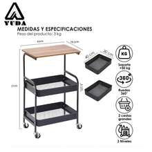 YUDA Carro Almacenamiento Multiusos De 3 Niveles Mesa De Madera,Carrito de Almacenamiento de Metal de 3Niveles, Carrito de Servicio Multifunción,Carrito de Metal con Ruedas Bloqueables, para Sala de Estar, Cocina,Baño,Oficina,Etc.1 pieza Carrito de utilidad metálico de 3 niveles, carrito con ruedas con cubierta de madera, organizador de almacenamiento con ruedas con ruedas bloqueables para cocina, oficina, dormitorio, almacenamiento de papelería, libros, cosméticos, juguetes, refrigerios, documentos, se puede colocar debajo del escritorio o al lado de la cama, carrito de utilidad versátil y ahorra espacio para apartamentos pequeños - Multicolor - Ver 4