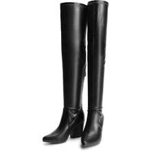 Women's Pointed Toe Thigh High Over The Knee Boots Tall Chunky Blocked Heel Fall Long Fashion Sexy Boots,31370951 - màu đen - Xem 6