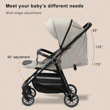 Lightweight Baby Stroller, Foldable Stroller, Widened Sunshade With Zipper, One-Touch Collection, Adjustable Backrest, Breathable Mesh, Easy To Carry, Suitable For Travel - Khaki - View 7