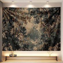 Jit 1pc Classical Forest Wall Hanging Art Painting Printed Tapestry, Retro Art Aesthetic Tapestry, Suitable For Rooms, Yards, Studios, Homes And Celebration Events, Suitable For Both Indoor And Outdoor Activities, Available In Multiple Sizes, Ideal Creative Gift - 彩色 - 查看 5