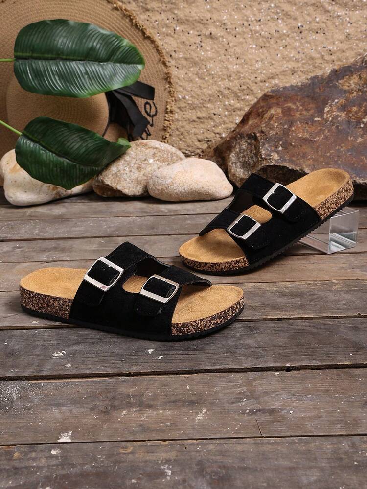 Color beige suave con una sensación delicada, diseño de doble hebilla de moda para un ajuste fácil, suela esponjosa que se siente como caminar sobre nubes, extremadamente cómoda para uso diario, estar en casa o. También disponible en rosa, negro y azul para seleccionar. - Negro - Añade 7