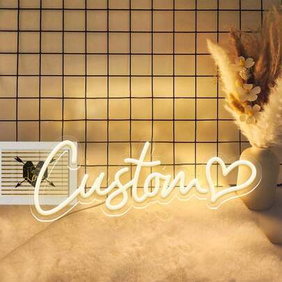 Semn neon personalizat cu litere LED multicolore reglabile și lumini în formă de inimă, semn cu nume neon personalizat pentru decor de perete, semn iluminat personalizat pentru aniversare, nuntă, petrecere de ziua de naștere, Crăciun, Ziua Îndrăgostiților