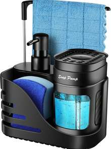 4-In-1 Kitchen Sink Countertop Soap Dispenser Set With Sponge Holder And Towel Rack, Practical Kitchen And Bathroom Small Tool, Creative Kitchen Soap Dispenser, Kitchen Organization - Multicolor - View 8