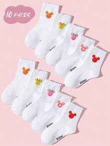 Disney 1/5/10双装儿童袜子，可爱卡通水果/米老鼠图案，时尚，柔软亲肤，吸湿透气，适合运动、休闲、度假、上学等场合，也是一份贴心的礼物。 - 彩色 - 查看 8