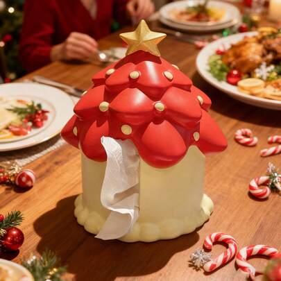 Christmas Tissue Box, Tree House Tissue Case Decorative Desktop Napkin Dispenser Home Office Present