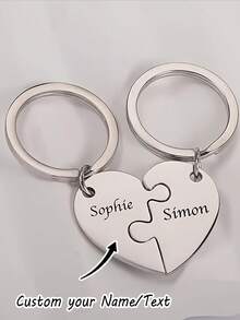 Personalized Interlocking Heart Puzzle Keychain,Custom Couple Names Engraved, Vintage Keychains,Romantic Gift For Valentine's Day, Anniversary, Wedding, Birthday - Matching Love Token For Couples, Him & Her - Durable Metal-Like Design With Heart-Shaped Pieces & Key Ring,College Style - Multicolor - View 2