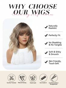 Tóc giả nữ chất lượng cao, tự nhiên và thoải mái, tóc giả kiểu bob bồng bềnh ombre 14 inch, tóc giả xoăn phủ kín đầu, tóc giả ombre thanh lịch chịu nhiệt, tóc giả ngắn xoăn tổng hợp chịu nhiệt, hoàn hảo cho sử dụng hàng ngày, kỳ nghỉ và du lịch. - Màu nâu ombre - Xem 7