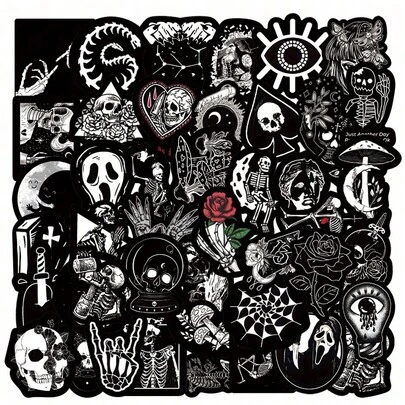 50枚 ダークゴシック ホラー スカル ステッカー & かわいい アート グラフィティ ステッカー、ウォーターボトル、ノートパソコン、携帯電話、スケートボード、ギター、スーツケース、スクラップブック、ヘルメット、自転車、オートバイ、車、パーティー装飾に適しています