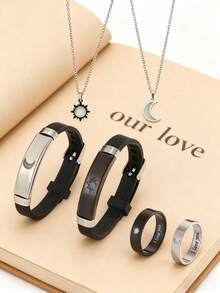 ATLVXJL Bộ 6 món trang sức cặp đôi/tình bạn phát sáng trong bóng tối, vòng tay silicon, nhẫn, trang sức thường ngày thích hợp đeo hàng ngày và làm quà tặng ngày lễ tình nhân - Nhiều màu - Xem 2