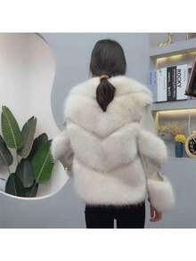 Winter Fashion Imitation Fox Fur Short Young Coat Temperament Socialite Motorcycle Style Leather Jacket - trắng - Xem 4