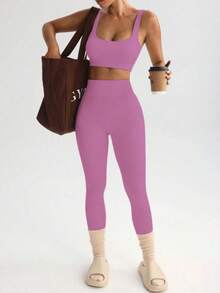 Ribbed Fitness Set - Soft Comfort And Practicality. - Red Violet - View 4