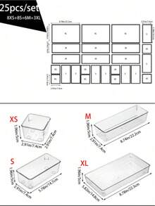 25/18/11/7/5件套 4种尺寸透明化妆品收纳盒 - 经济实用，适用于梳妆台抽屉、口红/化妆刷/护肤品收纳、办公抽屉、卧室、桌面等场所，方便整理化妆品。 - 無色 - 查看 11