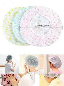 1pc Mixed Pattern Waterproof Shower Cap, Printed Shower Cap, PVC Dustproof Waterproof Shower Head Cover, Thick Reusable Shower Cap, Suitable For Home, Travel, Salon, Beauty Salon And Other Occasions - 1pc-random Color - View 5