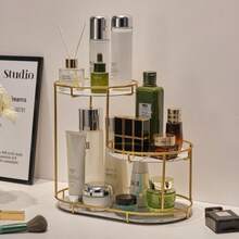 Multifunctional Iron Makeup Organizer Rack, Bathroom Countertop Storage Box, Cosmetic Display Shelf - Black - View 9