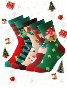 5/1Pair Cute Funny Santa ClausSocks For Women & Girls, Comfortable Crew Socks For Daily Wear, Great Christmas Gifts Ideas Gigt For Women Daily Use - Multicolor - View 2