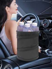 1pc Foldable Car Trash Can, Black Car Garbage Bin, Car Seat Storage Bucket, Camping Spiral Bucket, Multi-Function Trash Can - Multicolor - View 6