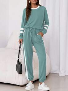 PRETTYGARDEN Women Fall 2 Piece Lounge Outfit Long Sleeve Tops High Waisted Jogger Pants Set Spring Travel Clothes Tracksuit New Years Valentine Vacation Outfit For Women - 果綠 - 查看 5