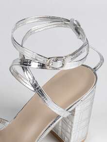 Giày cao gót mũi vuông màu bạc thời trang dự tiệc tối giản thoải mái đa năng cho nữ - Bạc - Xem 7