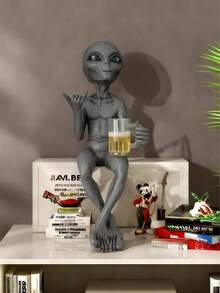 外星人喝啤酒摆件，趣味装饰，家居装饰，新奇礼物，酒吧装饰，桌面摆件，派对装饰，万圣节家居装饰，圣诞礼物，返校礼物 - 彩色 - 查看 8