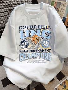 Camiseta estampada para hombres - 1993 Tar Heels Unc Ncaa Tournament Champions Universidad de Carolina del Norte Casual de cuello redondo de manga corta para ropa urbana, ajuste cómodo para todas las temporadas-Blanco - Blanco - Ver 2