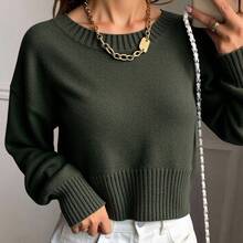 Livesso Loose Fit Cropped Pullover Sweater For Women, Versatile New Style Fall - Army Green - View 6