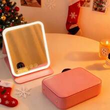 [Christmas Gift]LED Makeup Mirror,Vanity Mirror With Lights,3 Light Modes Lighted Makeup Mirror,Touch Control, Portable Stand And Foldable Compact Mirror Lighted Travel Makeup Mirror, Vanity Cosmetic Mirror With Lights, Rechargeable , Portable LED M - 白色 - 查看 6