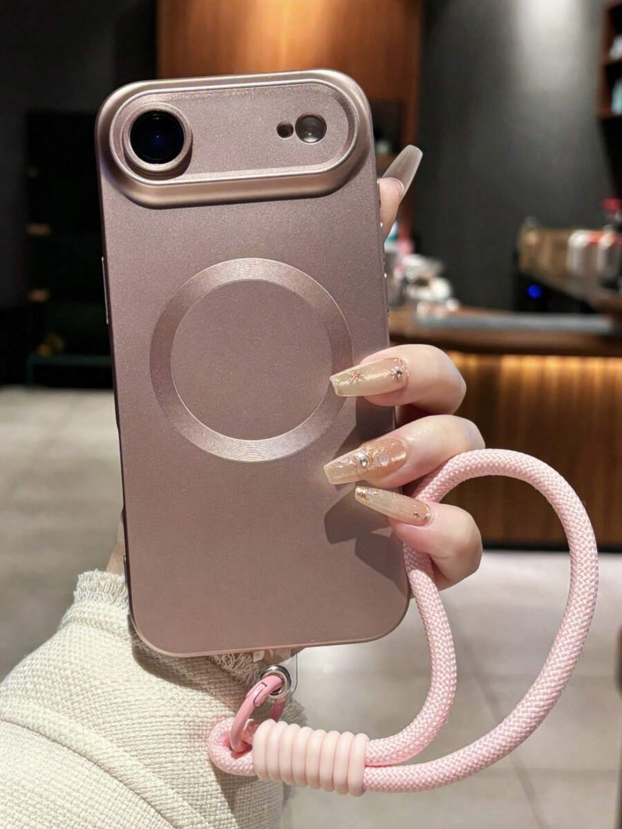 防震磁吸时尚磨砂腕带手机壳，兼容 17 Pro Max、17 Pro、17 Air、17、16、15、14 Plus、13、12、11 Pro Max，玻璃镜片，支持无线充电，生日礼物