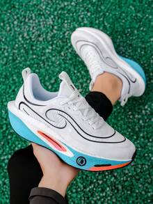 男士户外跑步鞋，经典时尚多色男士跑步鞋，纯色简约设计，舒适内衬，适合公路、户外、马拉松、训练、步行、徒步旅行等。 - 白藍 - 查看 10