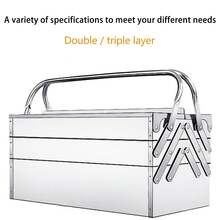 Caja de herramientas plegable de metal, portátil, para mantenimiento automotriz, organizador de almacenamiento, acero inoxidable, 3 niveles, 5 bandejas - Plateado - Ver 5