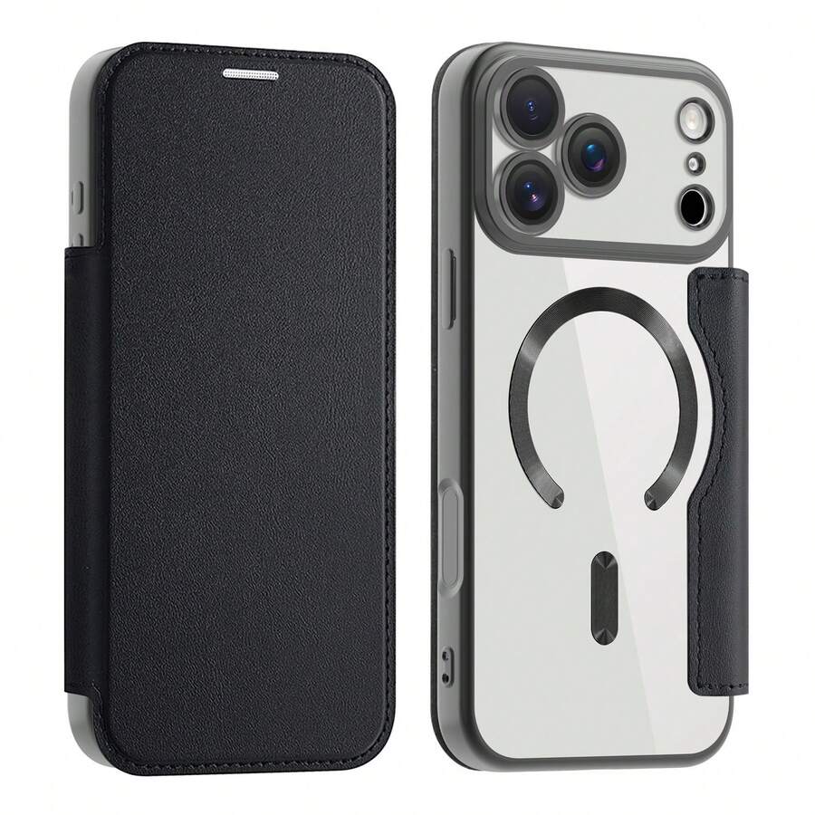 1PC Luxury Business PU Leather Wallet Phone Case Compatible With IPhone Air 17 17Pro 17Promax Compatible With Samsung Galaxy S25Ultra S24Ultra S23Ultra S22Ultra A56 A07 A17 - Magnetic Wireless Charging Compatible, Lens Protector, Lanyard, Card Slots, Full Body Plated Clear Shockproof Flip Cover