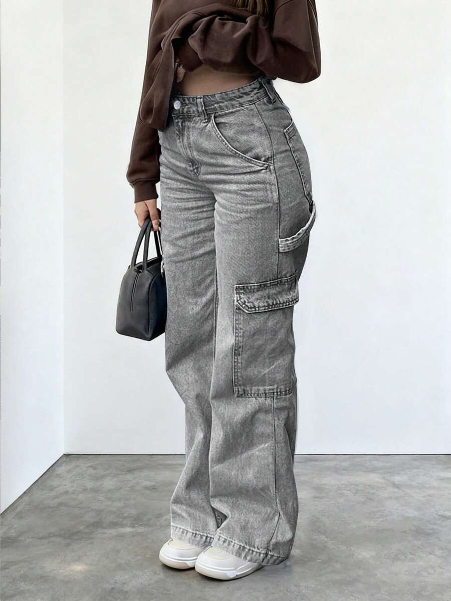 NVFelix 2026新款女士高腰宽松阔腿牛仔裤，街头休闲春季款