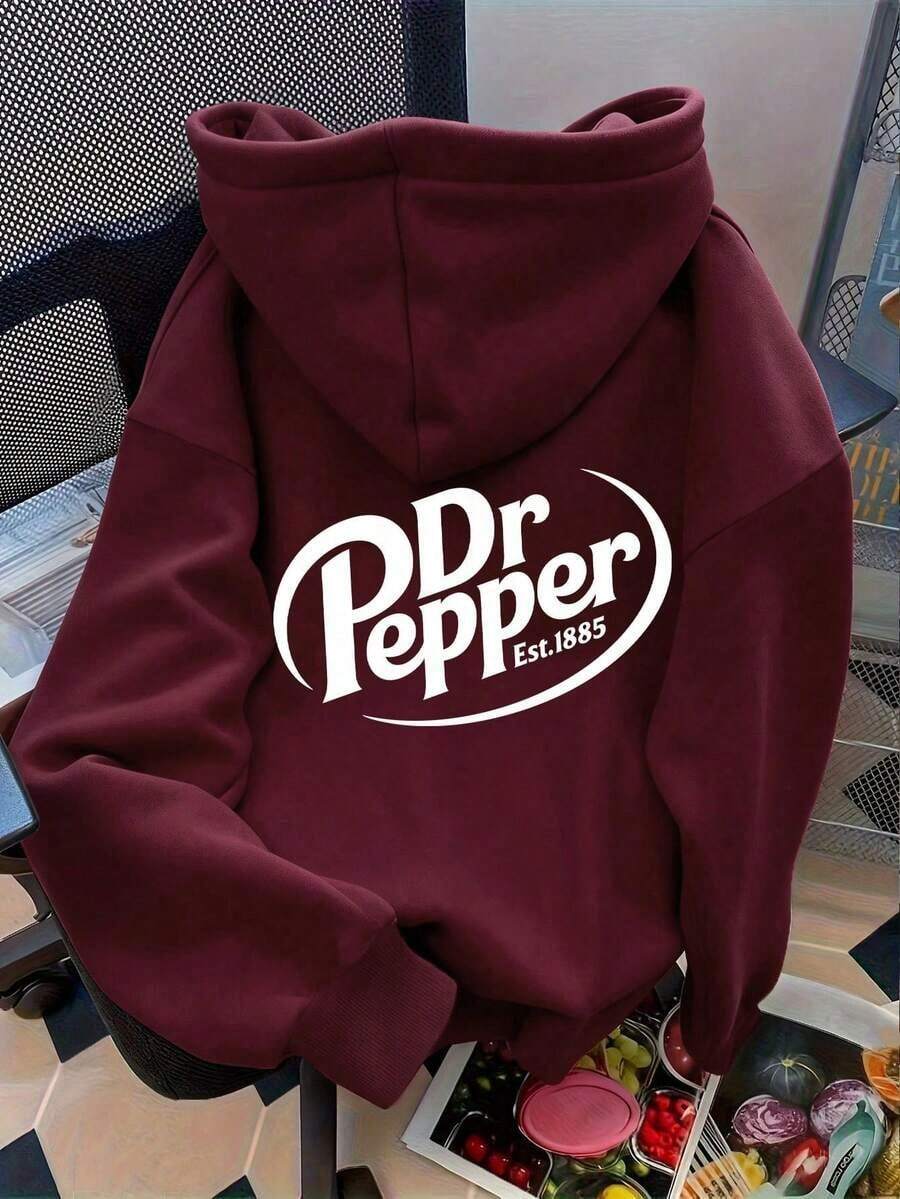 Hoodies For WomenLetter Graphic Cute Women's Oversized Hoodie In Light Grey, Y2K Style Fall/Winter Clothes For WomenLoose And Comfortableed Hardy Clothes - 酒紅色 - 查看 1