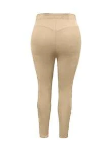 大码女式弹力腰抽绳裤，多种颜色可选，高弹力，休闲运动风，适合朋友聚会、短途旅行、散步和春季健身热身。 - 杏色 - 查看 8