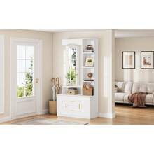 90*40*180cm Multifunctional Hallway Unit With Storage, Wardrobes With Shoe Rack And Mirror, Wardrobe With 2 Drawers And 2 Cabinets, Chest Of Drawers With Shelf, White - 1 - 查看 10