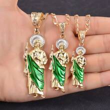 1 件墨西哥艺术风格时尚项链，带圣裘德吊坠，男女通用宗教珠宝庆祝礼物