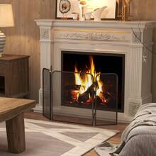 HOMCOM Fireplace Screen, 3-Panel Folding Fireplace Screen, Fire Protection Screen For Living Room, Bedroom, Metal, 96 X 56, Black - 1 - View 8