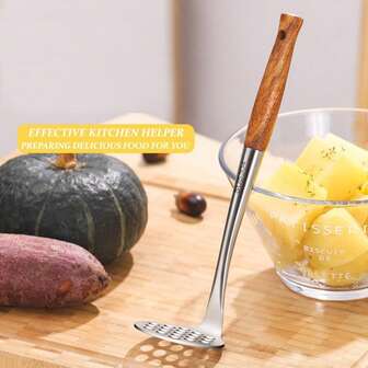 Wooden Handle Potato Masher, Kitchen Tool For Mashing Avocado, Potato, Beans, Vegetables And More