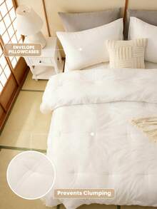 3pcs Comforter Set, Bedding, Halloween Decor, Fall Decor, Cozy And Warm Bedding, Solid Color, Easy Care And Comfortable, Breathable Bed Set, For Full, King, Queen Bed Sizes, Suitable For Bedroom, Guest Room, Dormitory, All Seasons, Halloween Gift, Machine Washable, 1 Comforter And 2 Pcs Pillowcases. - trắng - Xem 2