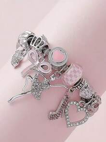 Elegant Princess Style Pink Butterfly Pendant Fully Rhinestoned High Heel Ballet Heart DIY Bangle, Suitable For Daily Wear, Festivals, Parties, Gifts