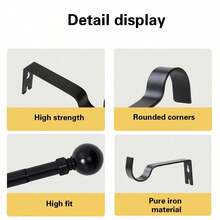 Extendable Carbon Steel Curtain Rod Pole With End Finials - Black - View 8