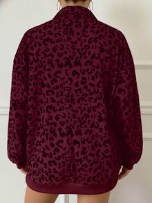 Áo khoác nữ cỡ lớn in họa tiết da báo, kiểu dáng rộng rãi, cổ kéo khóa nửa thân, thích hợp cho kỳ nghỉ xuân. - Đỏ - Xem 3