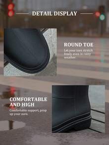 时尚新款防水雨靴，柔软舒适的橡胶靴，长筒靴，适合年轻女性，成人黑色雨季靴，可用于钓鱼、洗车、徒步旅行，轻便防水鞋，适合户外雨天穿着，女士冬季靴，女士橡胶鞋，女士雨鞋，女士冬季靴 - 黑色 - 查看 6